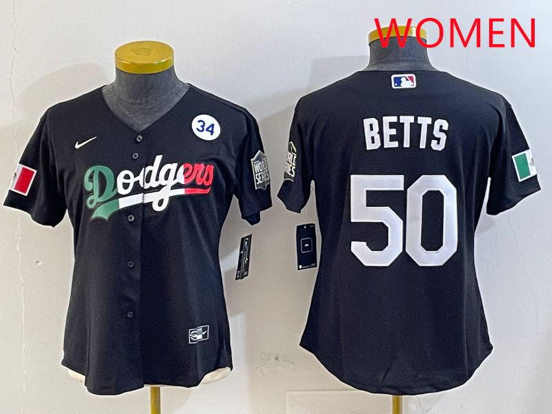 Women Los Angeles Dodgers #50 Betts Black Mexico Game 2025 Nike MLB Jersey style 4
